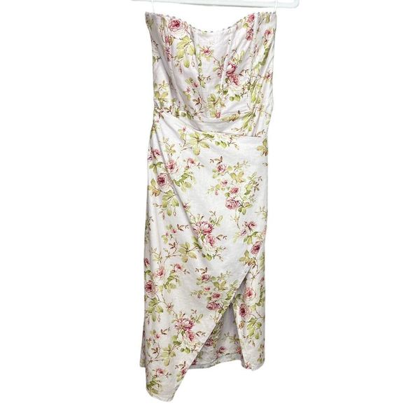 NEW V. Chapman Anthropologie Liliana Strapless Midi Dress Pink Rose Floral 12 - Picture 6 of 14